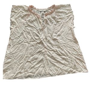 Loft Womens Pink V-Neck Blouse With Beaded Collar & Sleeves